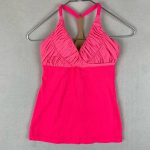 Lululemon Women's Pure Balance Tank Neon Pink Size 4 Racerback Ruched Athletic